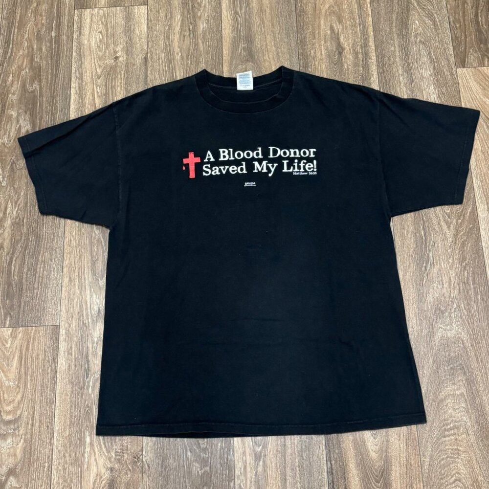 VTG Jesus Shirt Men's XL Black Blood Donor Christ Delta Pro Weight Y2K 00s